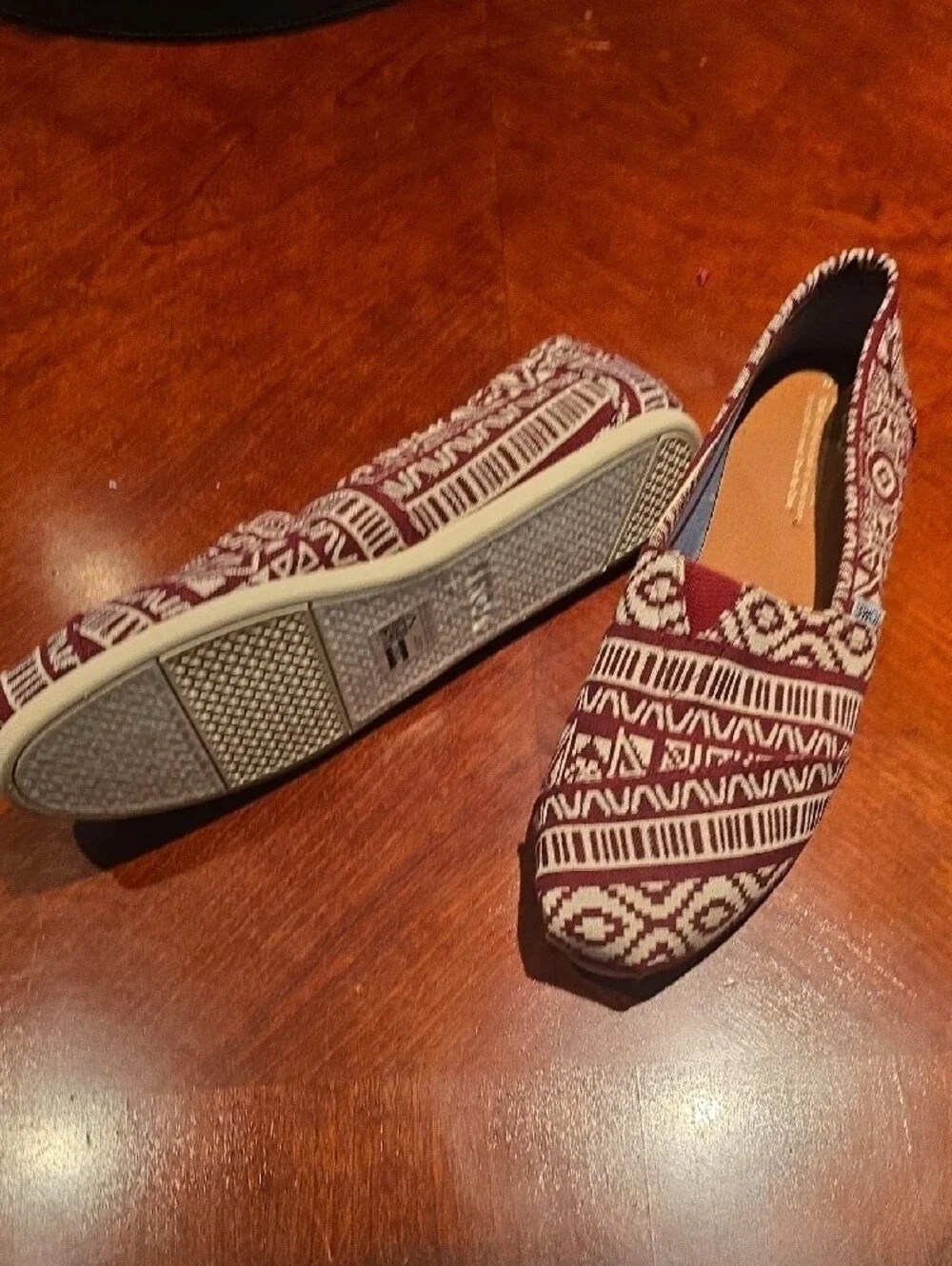Toms Burgundy and White Patterned Espadrilles